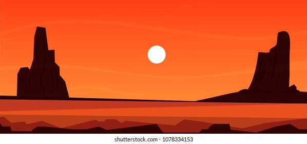 endless desert under sunset sky vector illustration