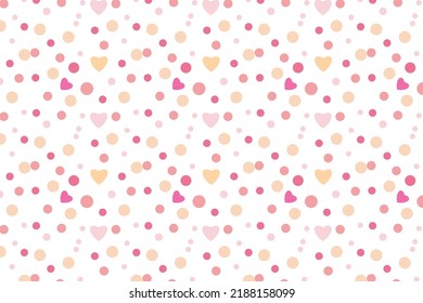 Endless dot pattern background with cute love shapes. Seamless beautiful pattern decoration with different dot shapes on a white background. Cute abstract pattern for wrapping paper and bed sheets.
