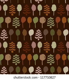 Endless drawn pattern with trees. Painting abstract nature tracery. Spruces. Autumn forest texture for clothes, wallpapers, web pages background