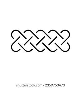 Endless, eternal or longevity knot. Complex ornamental sign. Symbol of continuity. Simple flat black vector ornament.