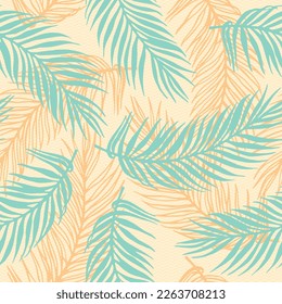Endless exotic palm leaves vector pattern. Botanical elements over waves texture backdrop. Chic palm tree leaves print. Plant leaves summer design. Contrast foliage wrapper.