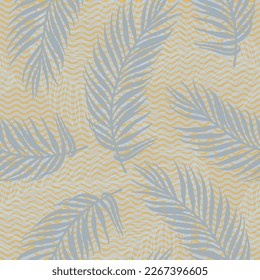 Endlose exotische Palmenblätter Vektormuster. Botanisches Design auf Wellen Texturhintergrund. Organische Palme Blätter Illustration. Die Pflanze verlässt das Sommerdesign. Kontraste Blattwickler.