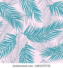 Patrón vectorial interminable de hojas exóticas de palma. Diseño botánico sobre fondo de textura de ondas. Papel tapizado de las ramas de palmera de moda. El herbario deja un patrón de vegetación. Impresión decorativa de botánica