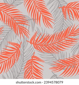 Endless exotic palm leaves vector pattern. Floral design over waves texture background. Vintage palm tree leaves illustration. Big leaves closeup design. Contrast foliage wrapper.