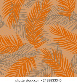 Endless exotic palm leaves vector pattern. Floral design over waves texture backdrop. Chic palm tree branches print. Big leaves greenery design. Thailand holiday print.