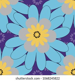 Endless floral abstract seamless pattern. Background texture in yellow, violet and gray colors. Vector illustration.