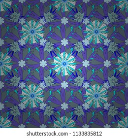 Endless floral abstract seamless pattern. Background texture in blue, violet and gray colors. Vector illustration.