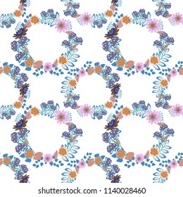 Endless floral abstract seamless pattern. Background texture in white, blue and violet colors. Vector illustration.