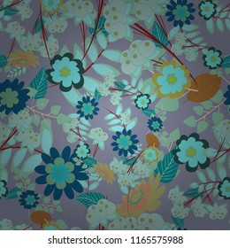 Endless floral abstract seamless pattern. Background texture in red, blue and green colors. Vector illustration.