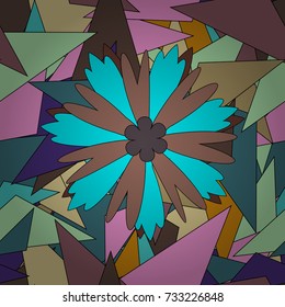 Endless floral abstract seamless pattern. Background texture in pink, blue and brown colors. Vector illustration.