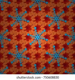 Endless floral abstract seamless pattern. Background texture in orange, red and blue colors. Vector illustration.