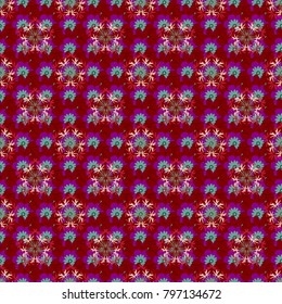 Endless floral abstract seamless pattern. Background texture in red, purple and blue colors. Vector illustration.