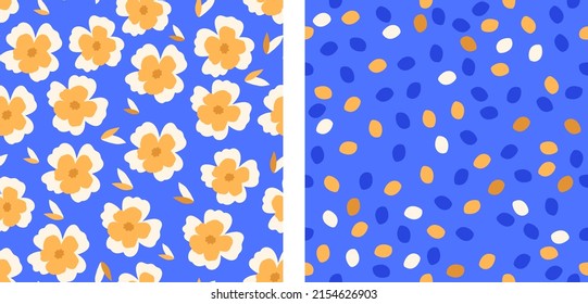 Endless floral background. Collection of patterns, with dots and floral elements. Floral background. Elegant template for fashion prints.
