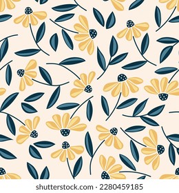 Endless floral background in rustic style. Seamless Repeat Pattern. Artistic vector pattern for textiles, packaging, paper, wallpaper.