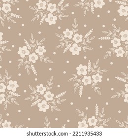 Patrón interminable de monocromo floral sobre fondo beige. Patrón de repetición sin problemas. Patrón vectorial natural de verano para textiles, embalaje, papel, papel pintado.