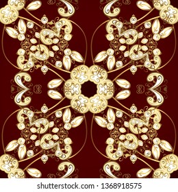 Endless. Floral pattern. Flower seamless background. Sketch, doodle, scribble. Vector illustration. Illustration in red, beige and brown colors. Flourish ornamental garden.