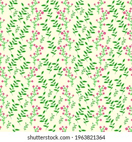 endless floral pattern on green stems with red flowers