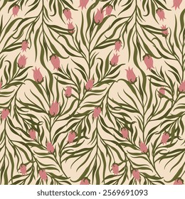 endless flower buds on twisting twigs. a botanical pattern with delicate flowers.