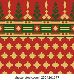 Endless geometric pattern in red, green ,yellow color design for decoration, fabric, textile, wrapping, cover, surface, background, ornaments, embroidery, knitware.