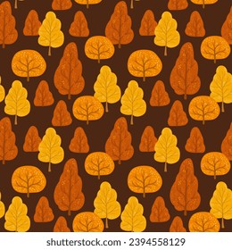 endless golden forest seamless print. autumn print with different trees