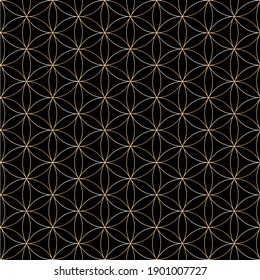 endless golden pattern flower of life on black background for sat, event, advertising, meditation and yoga