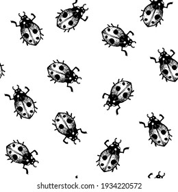 endless hand drawn pattern of ladybug doodle realistic