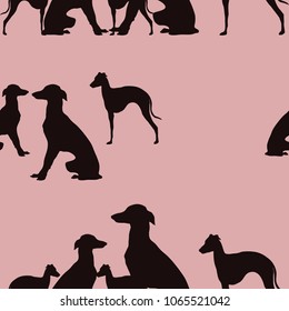 Endless hand drwn pattern with silhouettes of dogs. 
