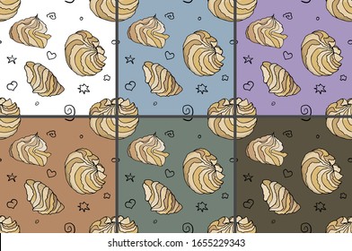 Endlose Illustration mit Kurzbrot. Vektorillustration nahtloses Muster mehrfarbiger Elemente einzeln auf einfarbigem Hintergrund. Gesättigte Farbe für Ihr Urlaubsdesign.