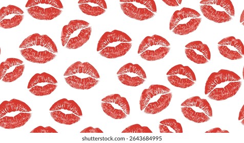 Endless Impression Of Lipstick Kissing Prints On White Background Decorative Romantic Pattern