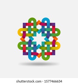 Endless knot of colored rainbow intertwined ribbons