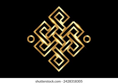 The endless knot or eternal knot. Gold Samsara icon. Guts of Buddha, The bowels of Buddha. Happiness node, symbol of inseparability and dependent origination of existence and all phenomena in Universe