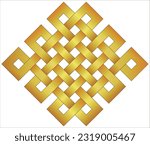 Endless knot made of intertwined gold mobius stripes.