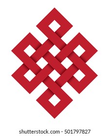 Endless knot, a red vector illustration with one of cultural symbol of buddhism endless knot