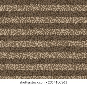 Endless leather-like pattern of casual bobbled beige stripes on brown backdrop; neutral organic pebble texture vector print in earth tones