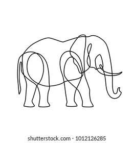 Endless line art illustration of elephant. Continuous black outline drawing on white background.