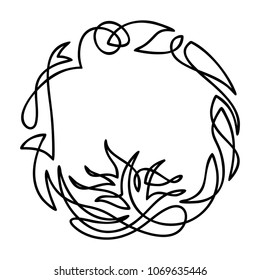 Endless line floral circle frame. Abstract modern ornament. Stock vector illustration.