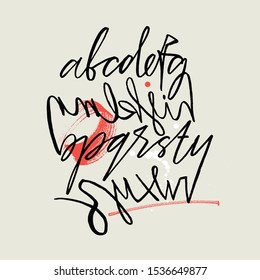 Endless line latin alphabet decorative poster with reflected lines