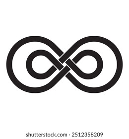 Endless loop symbol. Monochrome infinity sign. Interlocked circle motif. Vector illustration.