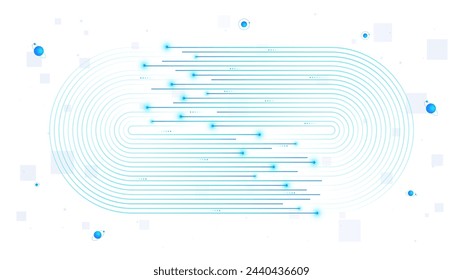 Endless loop white poster. Digital technologies and cyberspace. Data cluster with information. Electronic storage and archive. Isometric neon vector illustration isolated on white background