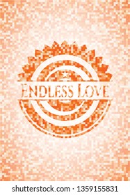 Endless Love abstract emblem, orange mosaic background