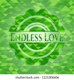 Endless Love green emblem with triangle mosaic background