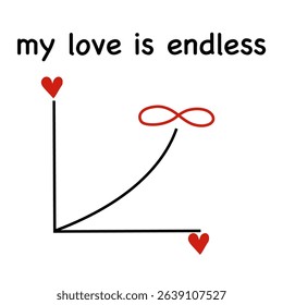 Endless love icon. Heart graph symbol. Vector infinity emblem. Red black design.