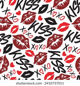 Endless Love Notes Red Kiss Vector Pattern kann für Hintergrund und Bekleidung