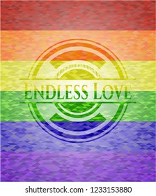 Endless Love on mosaic background with the colors of the LGBT flag