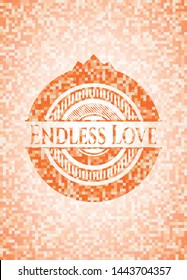 Endless Love orange tile background illustration. Square geometric mosaic seamless pattern with emblem inside.