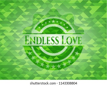 Endless Love realistic green emblem. Mosaic background