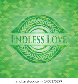 Endless Love realistic green emblem. Mosaic background. Vector Illustration. Detailed.