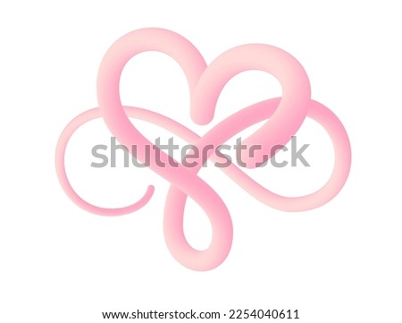 Endless love vector 3d realistic heart logo. Infinity wedding or Valentine Day illustration. Pink connected hearts. Eternity isolated symbol. Unusual romantic design logotype.