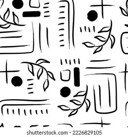 Fondo abstracto infinito monocromo con trazos de mano. Dibujo de tinta. Patrón de repetición sin problemas. Patrón vectorial artístico para textiles, envasado, papel, papel pintado.