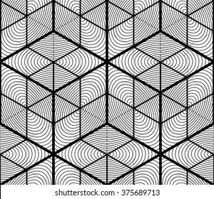Endlose monochrome symmetrische Muster, grafisches Design. Geometrisches intergarisches optisches Material.